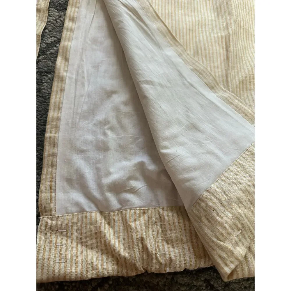 2 POTTERY BARN WHEATON STRIPE SUNFLOWER YELLOW LINEN CURTAINS SET READ